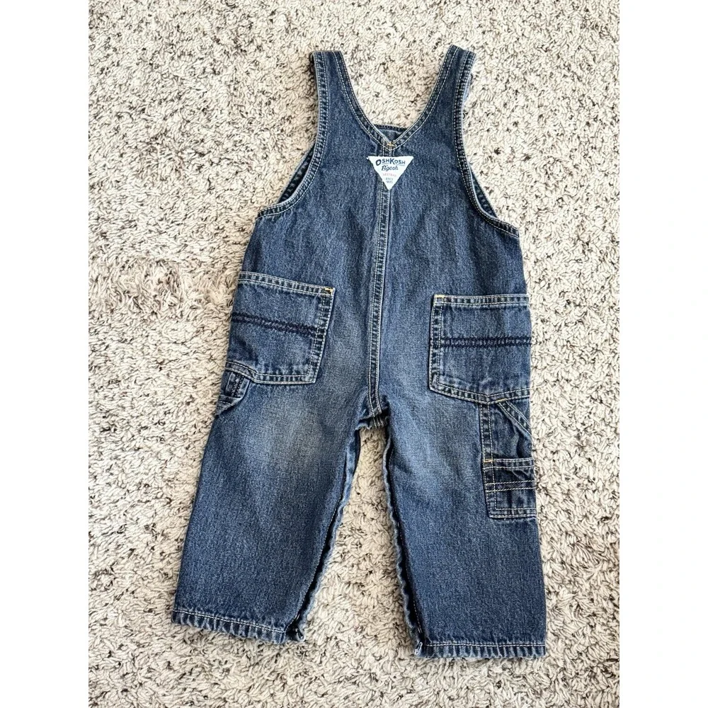 Oshkosh Denim Lined Red Plaid Overalls‎ Size 9 Months